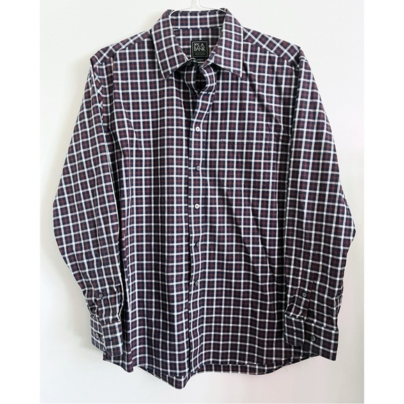 Jos. A. Bank • Men's Orange and Navy Blue Plaid Button Down Shirt - Picture 1 of 3